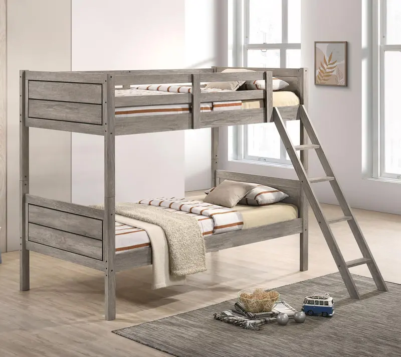 Ryder Twin-Over-Twin Bunk Bed In Weathered Taupe Finish 1
