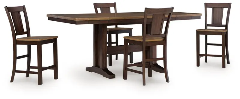 Rylandeen Light-And-Dark Brown Counter-Height Dining Table With Four Barstools 1