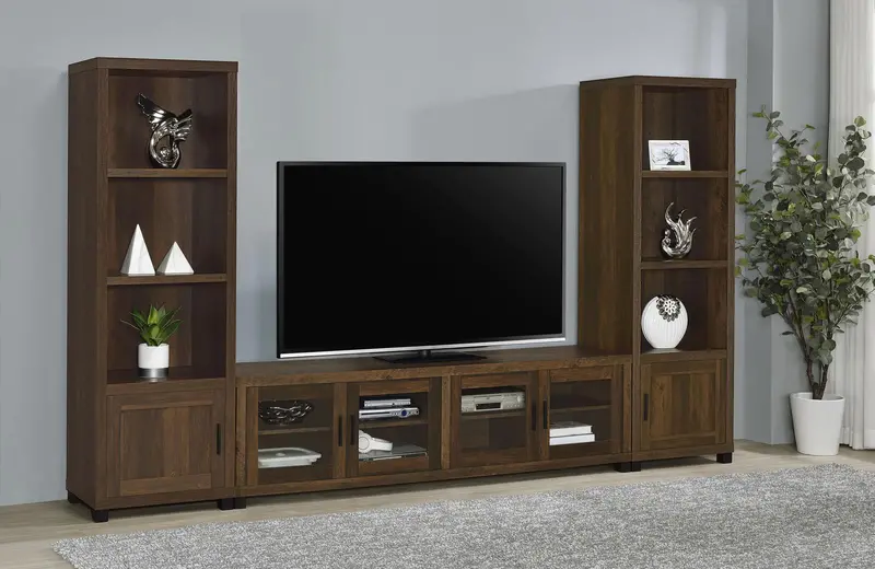 Sachin Dark Pine Entertainment Center With 79-Inch Tv Stand (3-Piece) 1