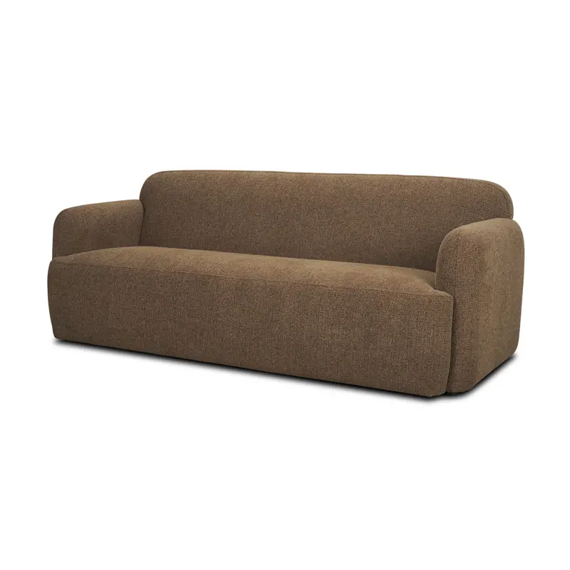 Saga 3-Seater Sofa – Textured Brown Plush Fabric Contemporary Lounge Set 1