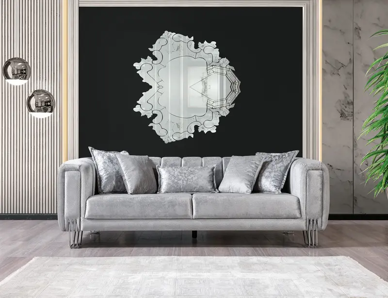 Santana Silver Velvet Upholstered Sofa – Modern Luxe Seating 1