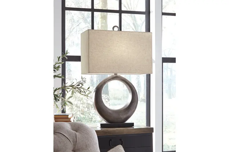 Saria Antique Silver Table Lamp With Fabric Shade 1