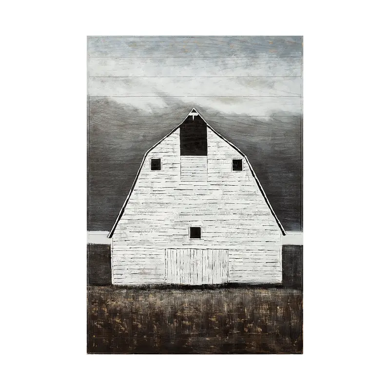 Sawmill Creek Oil Painting – Farmhouse-Inspired White Barn Scene, Hand-Painted On Wood Panel 1