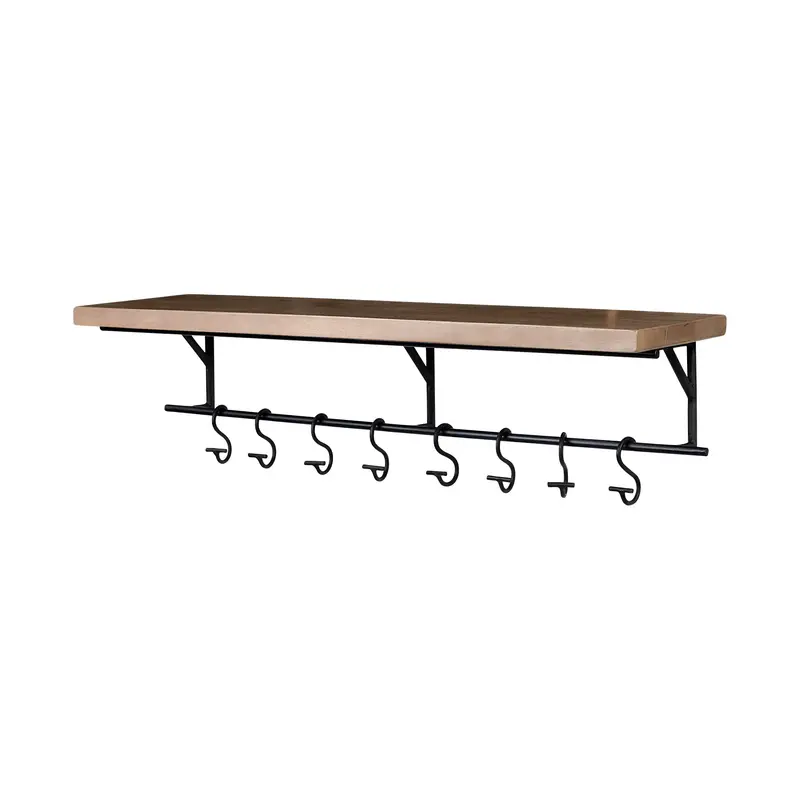 Schutt Wall Shelf – 36" Wooden Floating Shelf With Eight Integrated Hooks For Coats And Hats 1