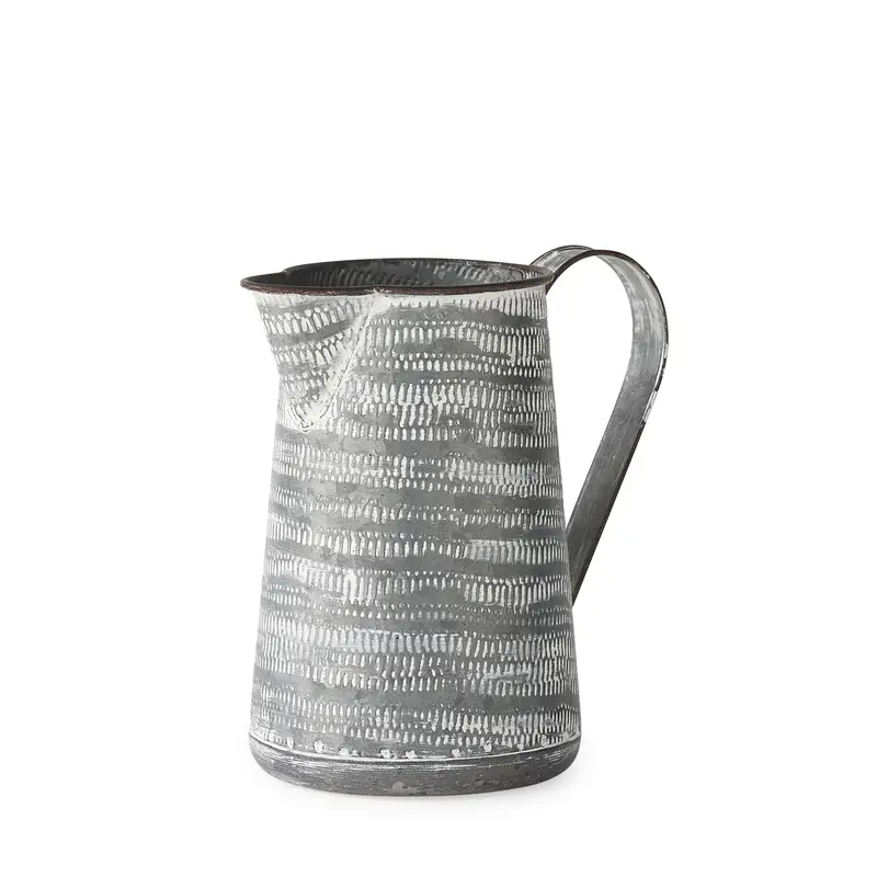 Serena I Textured Metal Jug – Small Gray And White 8-Inch Decorative Container 1