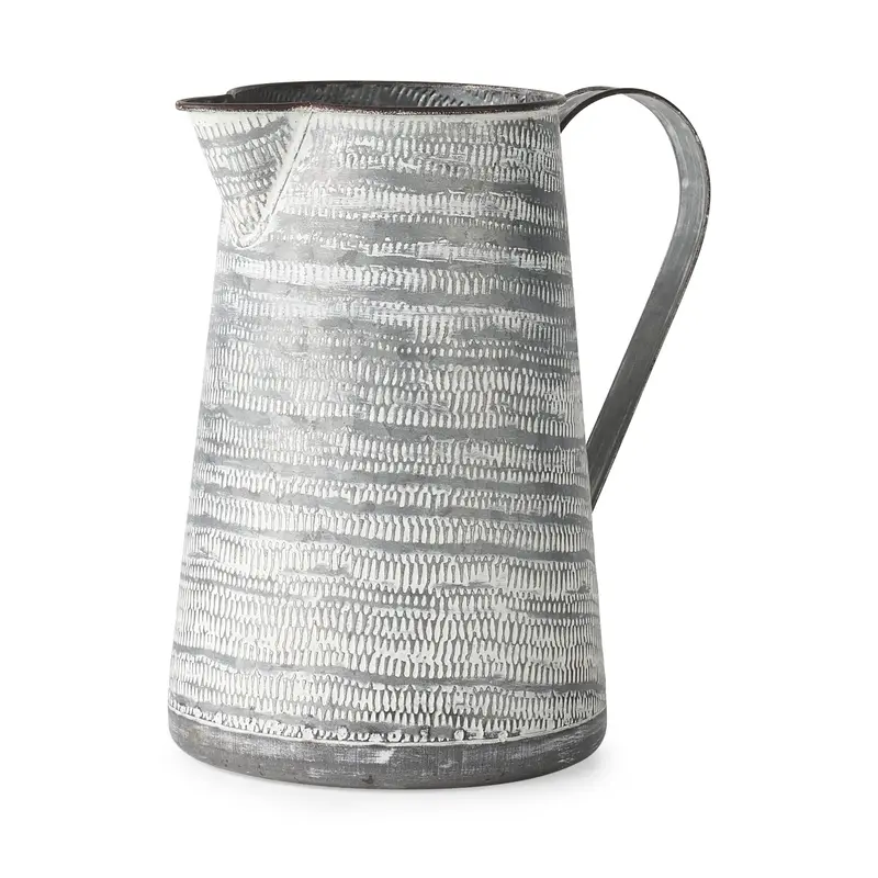 Serena Ii Textured Metal Jug – Large Gray And White 11.2-Inch Decorative Vessel 1