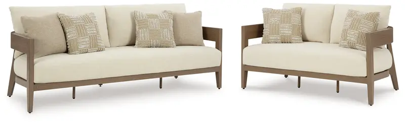 Serene Bay Dark Brown And White Outdoor Sofa And Loveseat Set 1