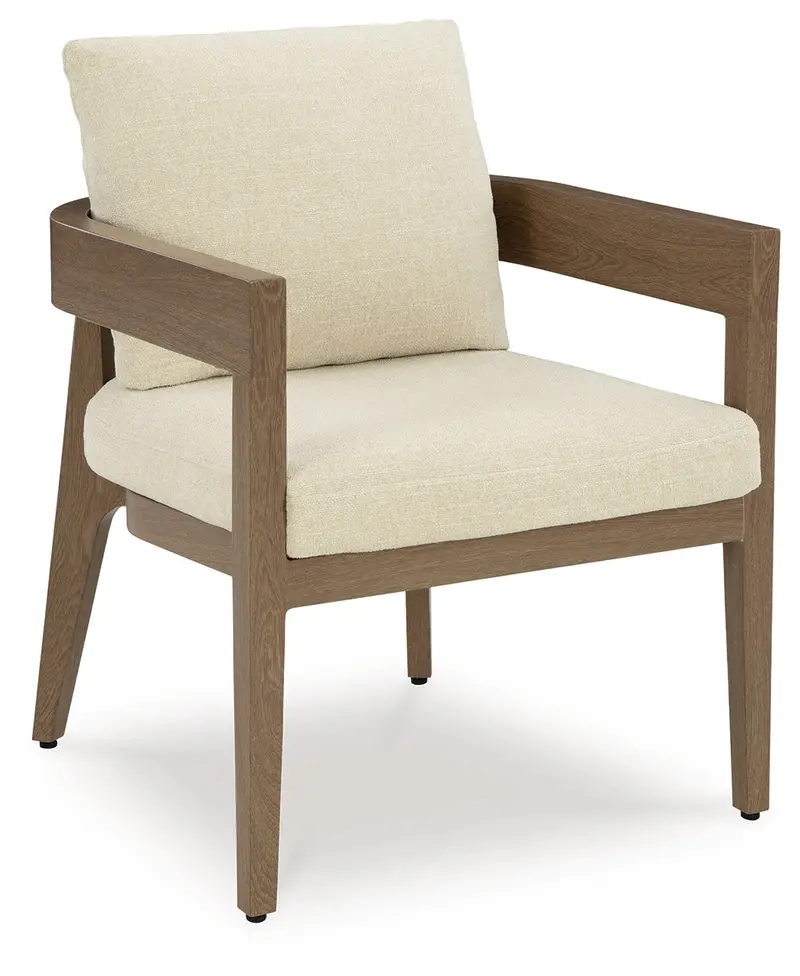 Serene Bay Outdoor Dining Armchair – Dark Brown & White With Cushion 1