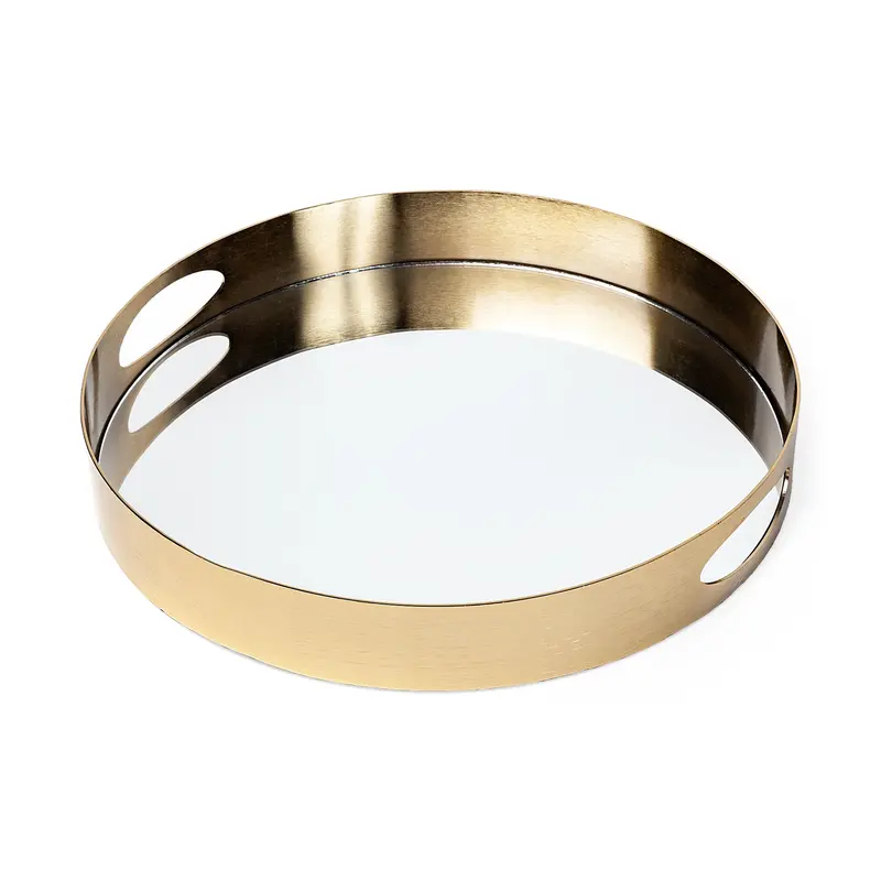 Serkis Round Tray – 15" Gold Mirrored Metal Base With Reflective Surface 1