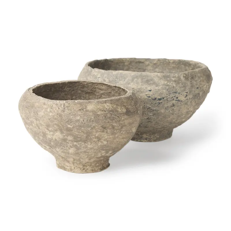 Set Of Two Gray Paper Mâché Half-Pot Bowls 1