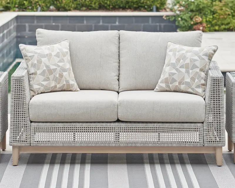 Seton Creek Gray Outdoor Loveseat With All-Weather Cushions 1