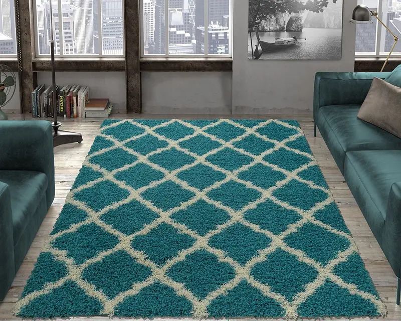 Shag Teal Area Rug – Large Textured Floor Covering 1