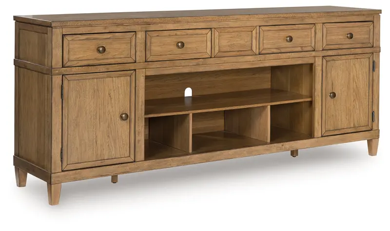 Sharlance Light Brown 81-Inch Tv Stand With Open Shelving 1