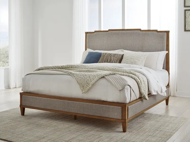 Sharlance Light Brown Upholstered California King Panel Bed 1
