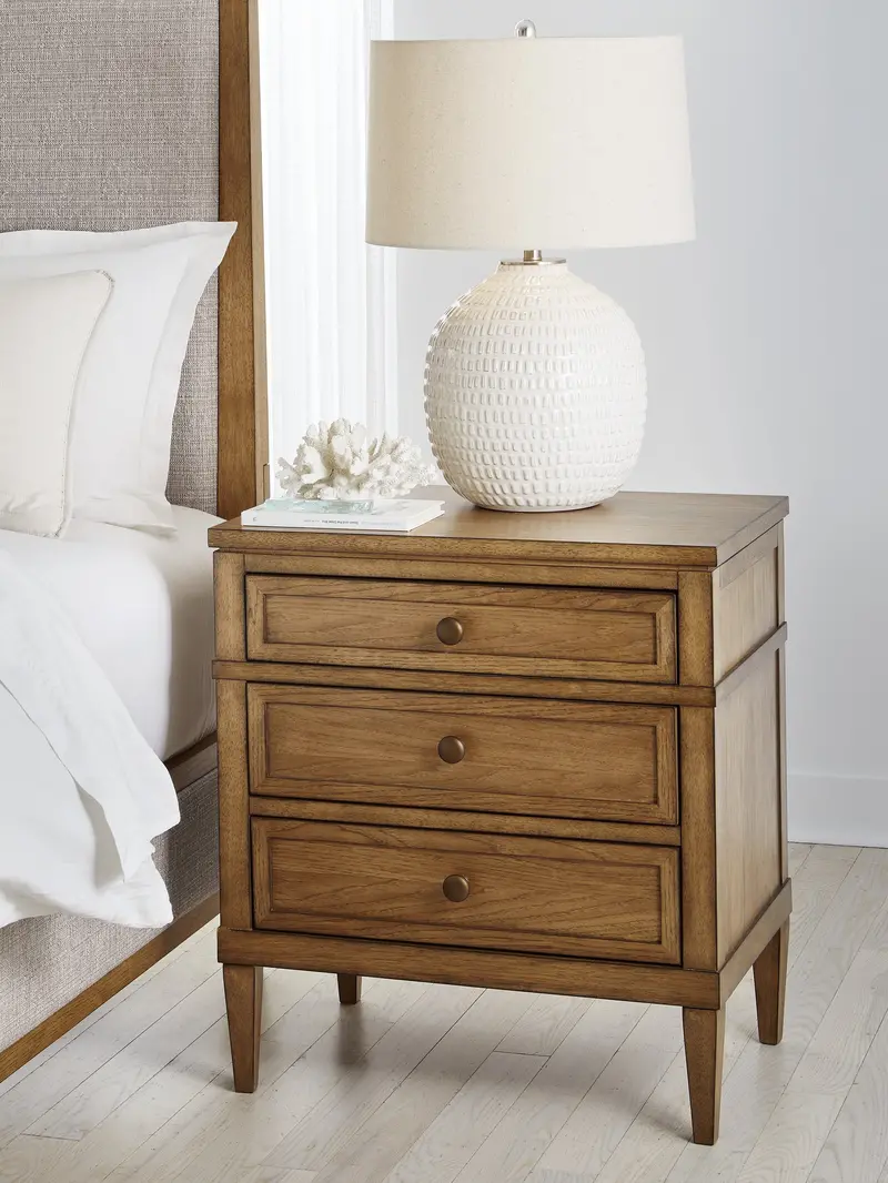Sharlance Light Brown Wooden Nightstand With Drawer And Open Shelf 1