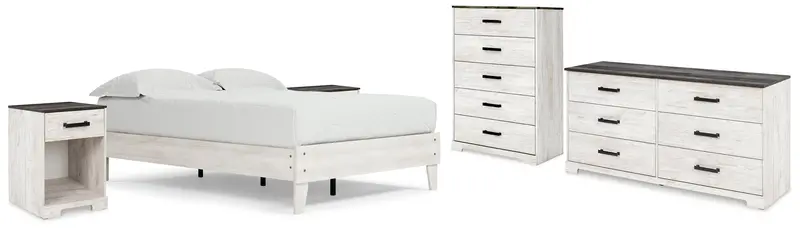 Shawburn Whitewash Full Platform Bed Set: Dresser, Chest, And Two Nightstands 1