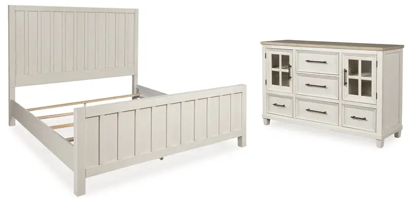 Shaybrock Cal King Panel Bed And Matching Antique White Dresser 1