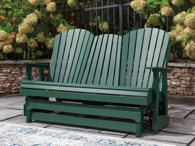 Shell Beach Green All-Weather Outdoor Loveseat Glider 1