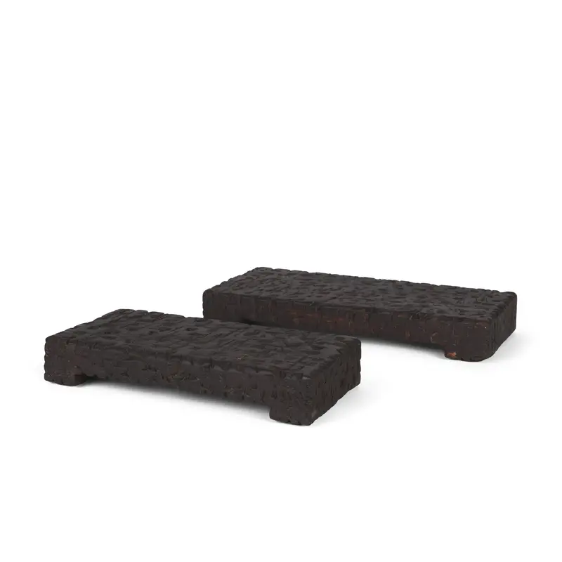 Shira Reclaimed Wood Risers – Set Of Two Dark Brown Wooden Display Stands 1