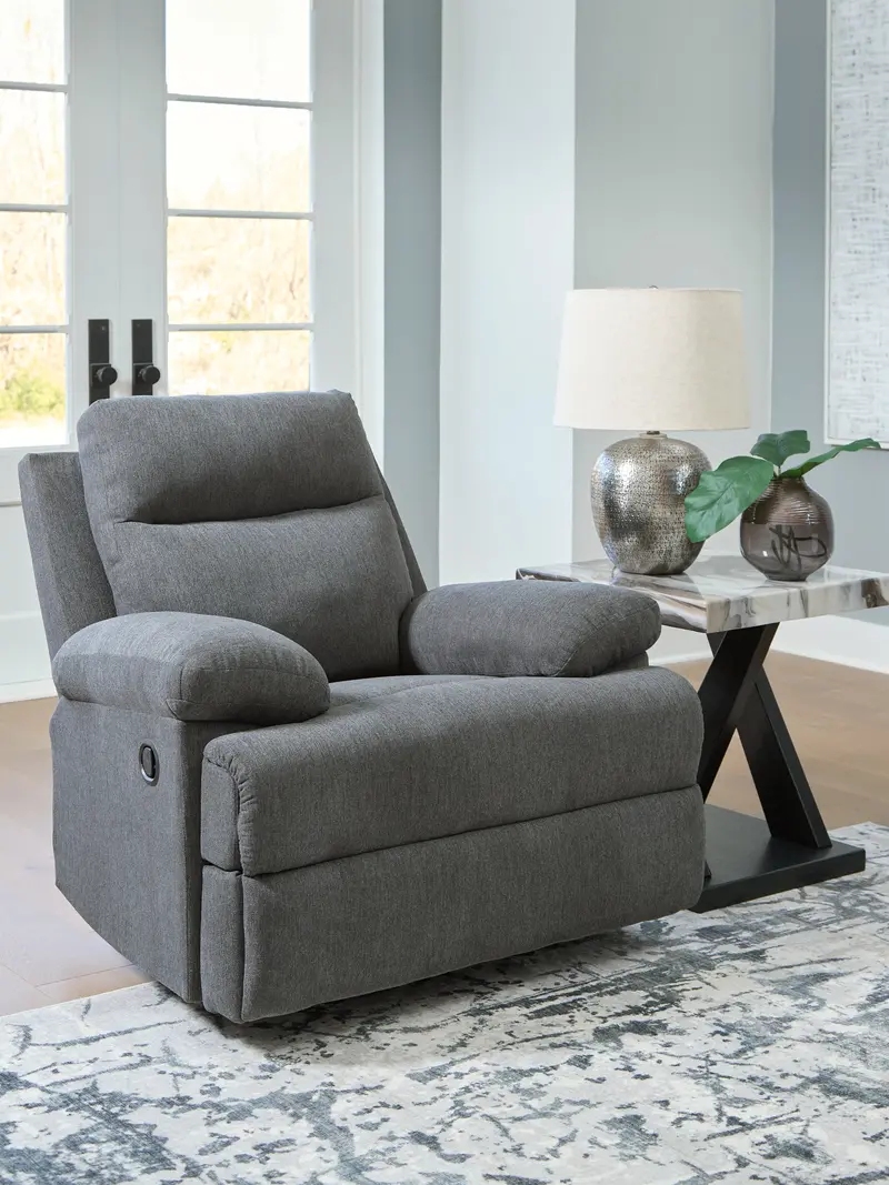 Side-Swipe Charcoal Fabric Recliner Chair 1