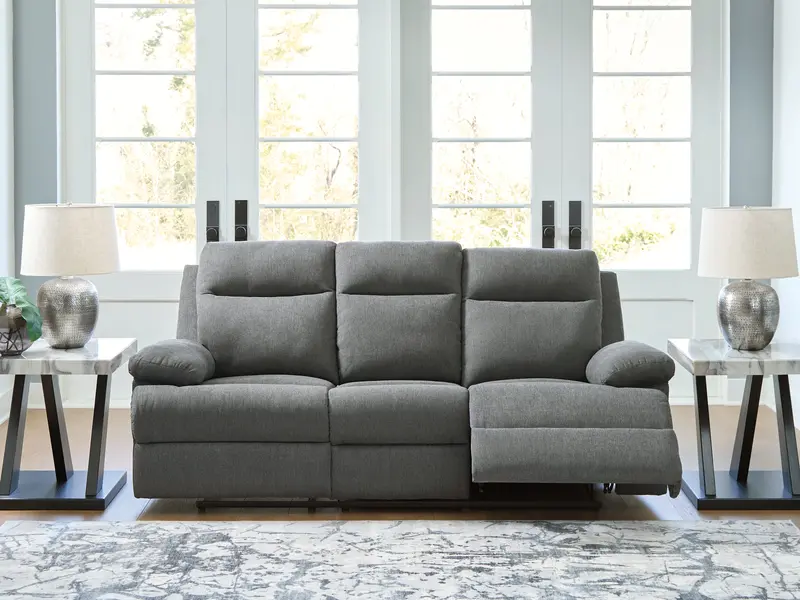 Side-Swipe Charcoal Power Reclining Sofa Featuring Built-In Drop-Down Table 1