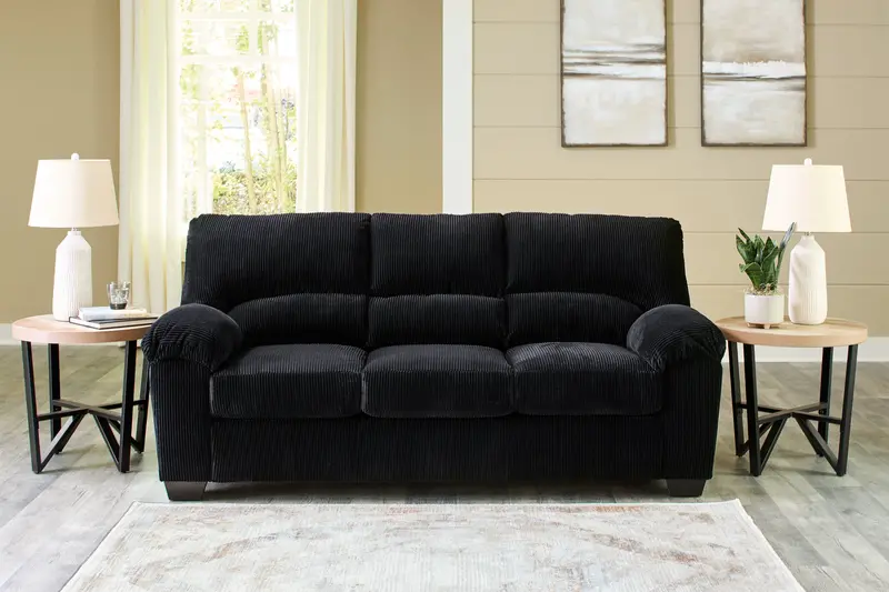 Simplejoy Onyx Upholstered Sofa In Sleek Black Finish 1