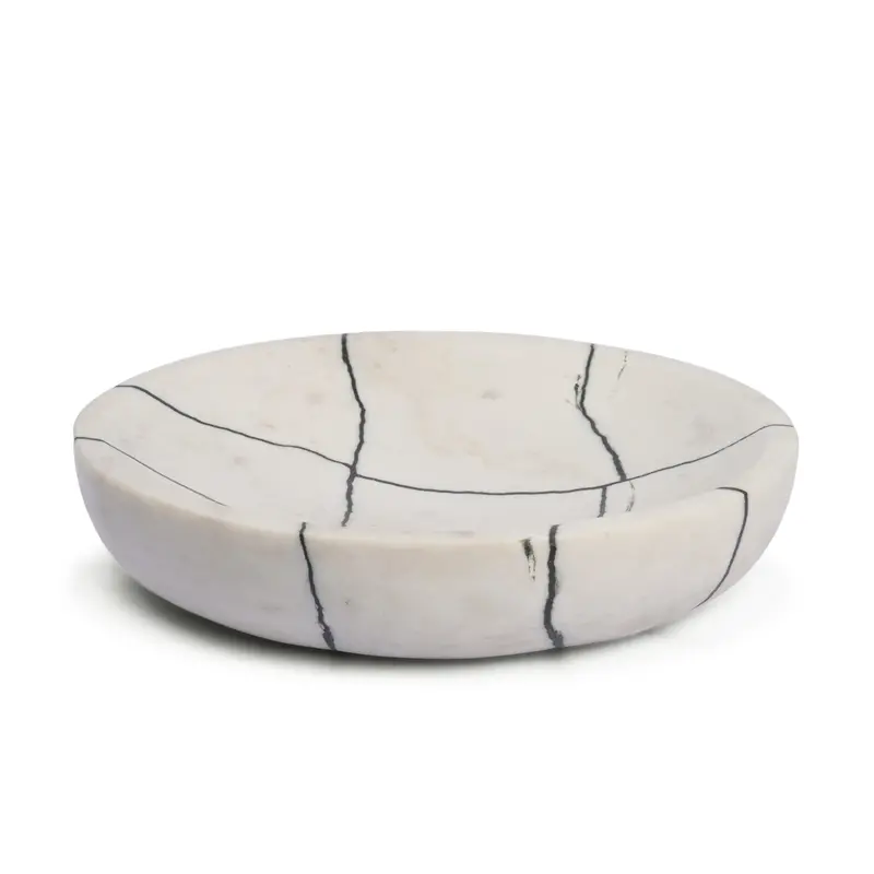 Sintessi White Marble Decorative Bowl – Smooth Round Centerpiece 1