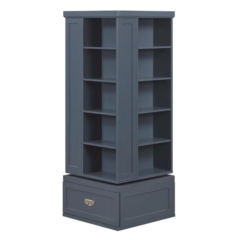 Sloane Navy Blue Swivel Bookcase – Rotating Storage Shelf With Display Cubes 1