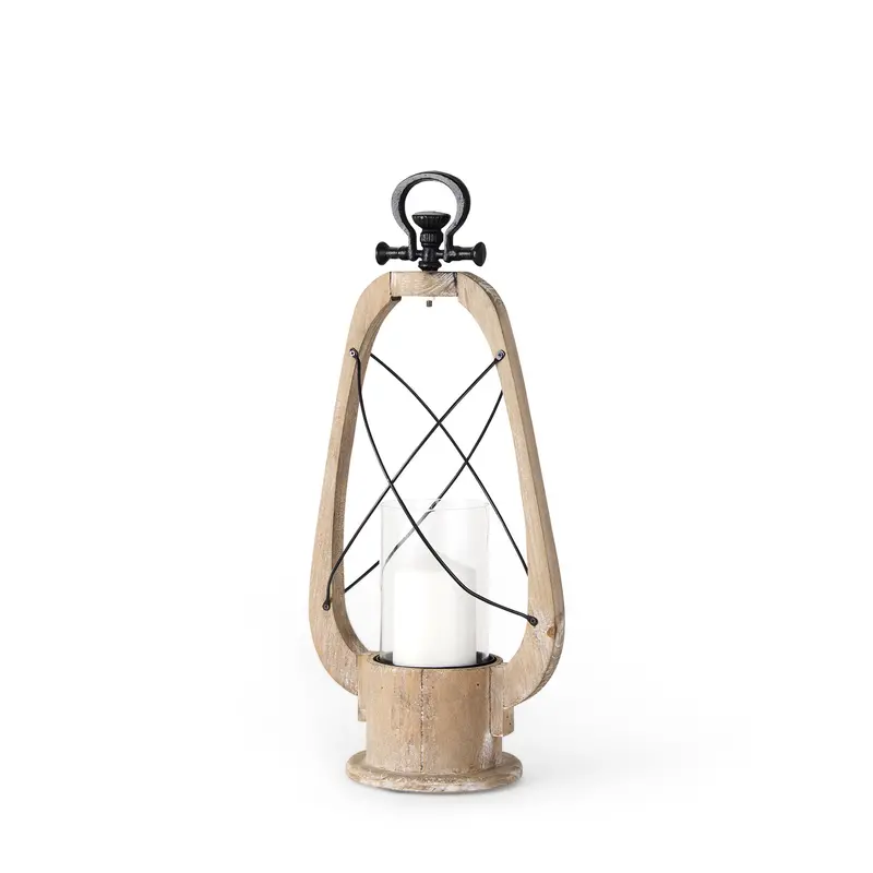 Small Brown Vintage-Style Wooden Candle Holder Lantern By Zain I 1