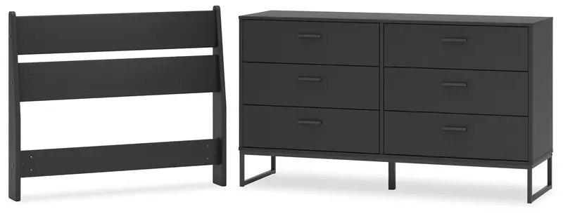Socalle Black Twin Panel Headboard Bed With Matching Dresser 1