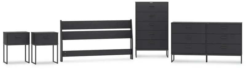 Socalle Queen Panel Headboard Bedroom Set: Dresser, Chest & Two Nightstands (Black) 1