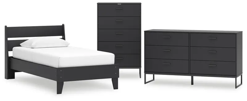 Socalle Twin Platform Bedroom Set: Bed, Dresser & Chest In Matte Black 1