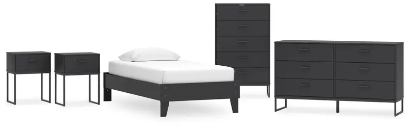 Socalle Twin Platform Bedroom Suite: Bed, Dresser, Chest & Two Nightstands (Black) 1