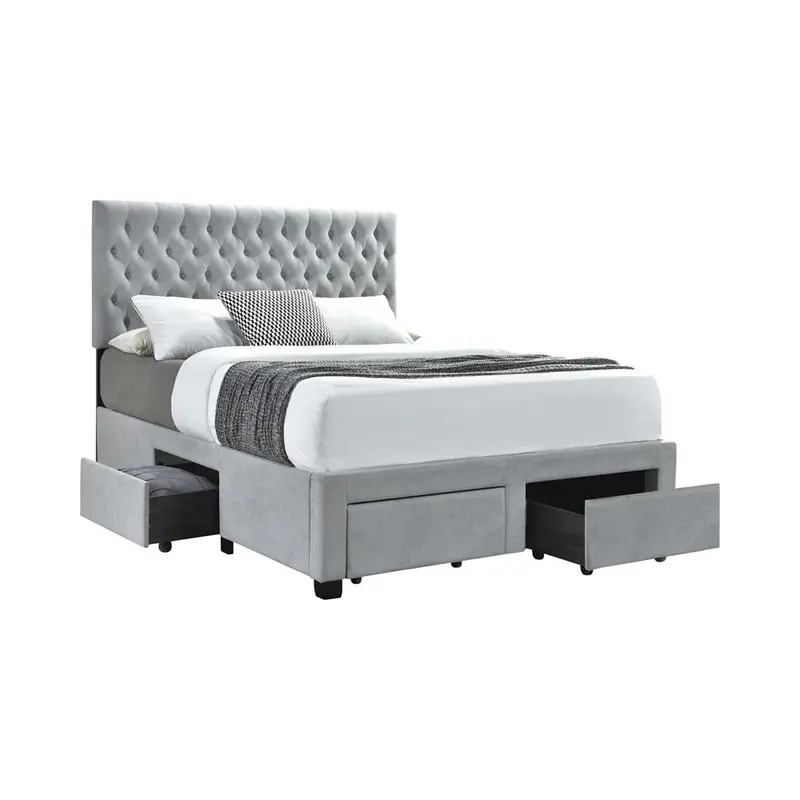 Soledad Beige Full Storage Bed – Button-Tufted 4-Drawer Platform Design 1