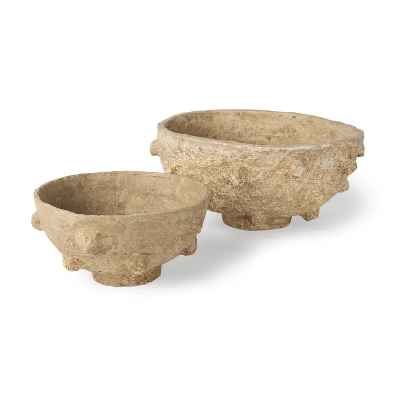 Sonam Decorative Bowls — Set Of 2 Beige Spiked Paper Mâché Accents 1