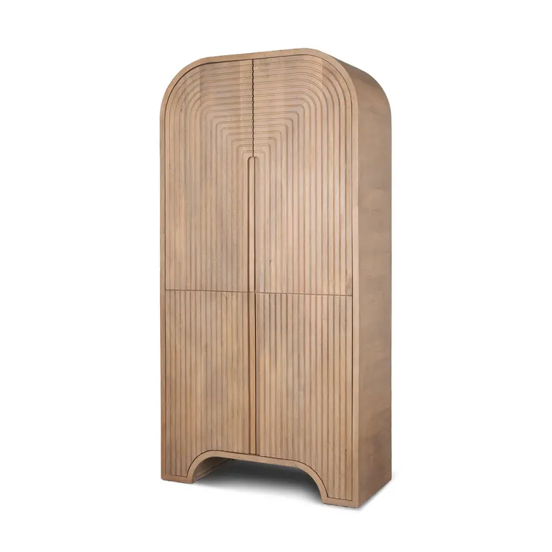 Sorina Curio Cabinet – Reverse-Fluted Light Brown Wood Display Case 1
