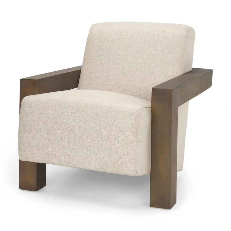 Sovereign Accent Chair – Oatmeal Fabric Upholstery On Solid Wood Frame 1