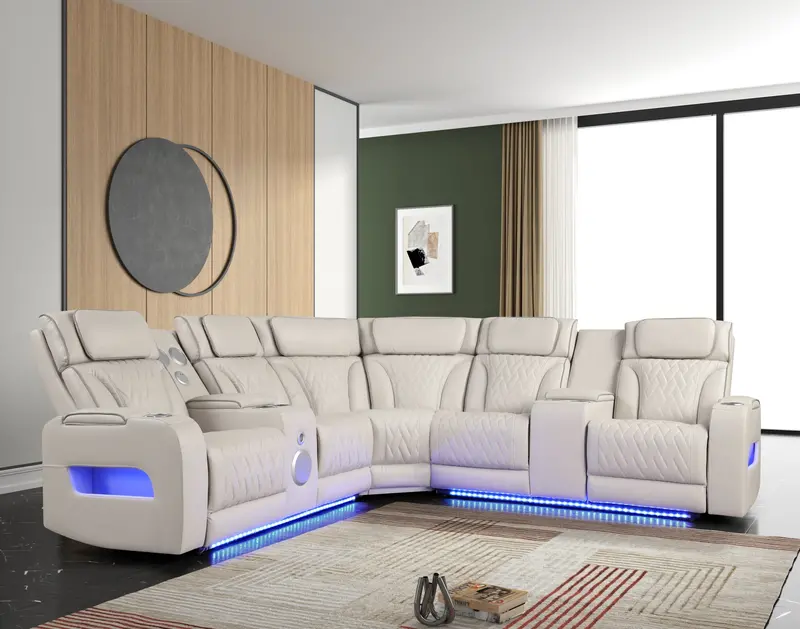 Spain Sand-Tone Power Reclining Sectional With Adjustable Power Headrests 1