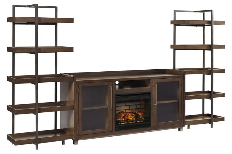 Starmore Brown & Gunmetal Wall Unit With Electric Fireplace And Media Storage 1