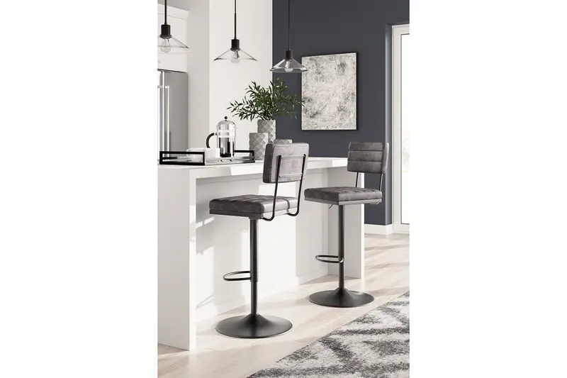 Strumford Gray-And-Black Barstools — Pair For Counter Or Bar Height 1