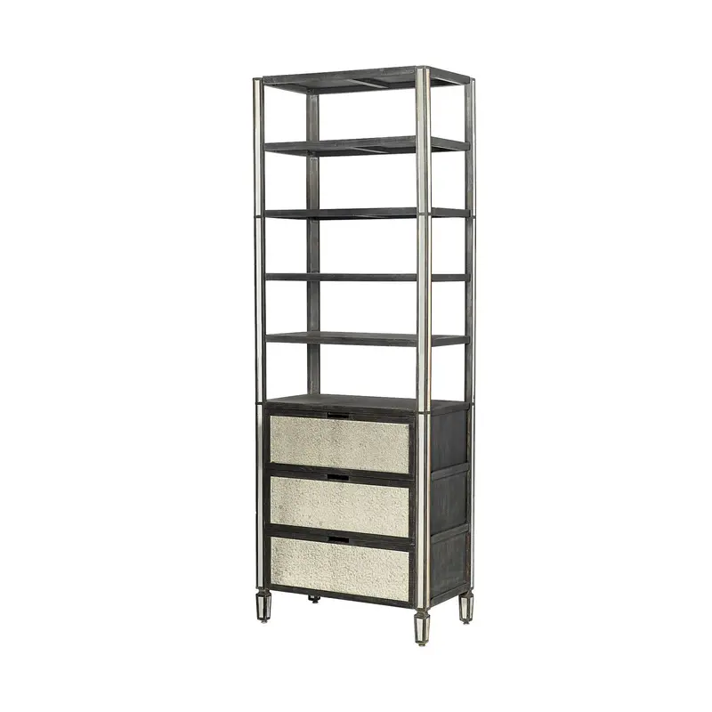 Sunnyvale Four-Tier Shelving Unit: Dark Brown Solid Wood With Mirrored Glass Accents (32"L X 18"W X 90"H) 1
