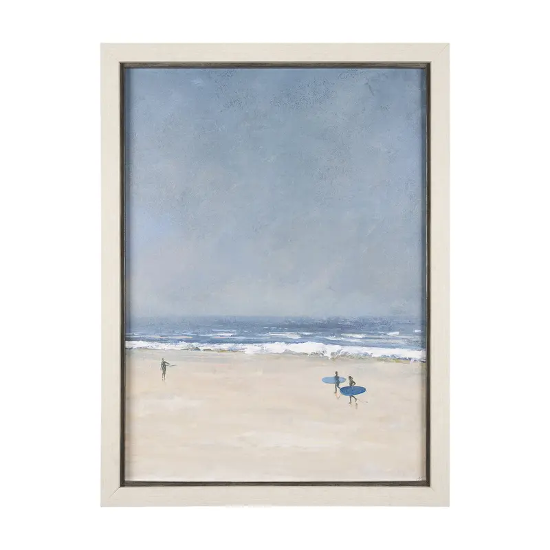 'Surfers And The Sea Ii' Framed Textured Art Print – Hand-Embellished By Mercana Studio 1