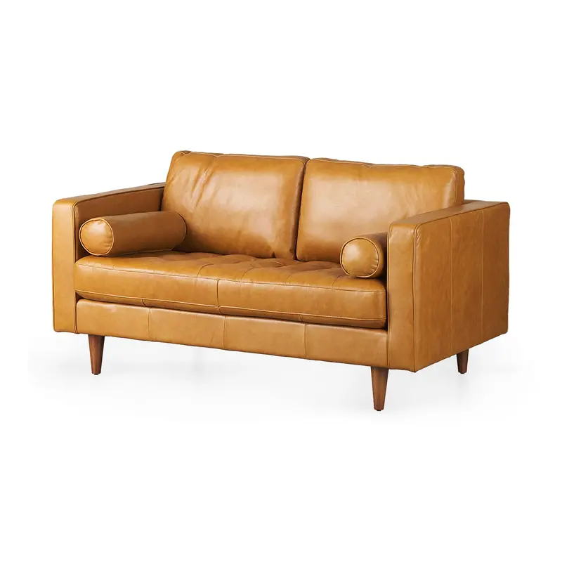 Svend Tan Leather Love Seat Sofa – 65" Length, 38" Depth, 34" Height 1