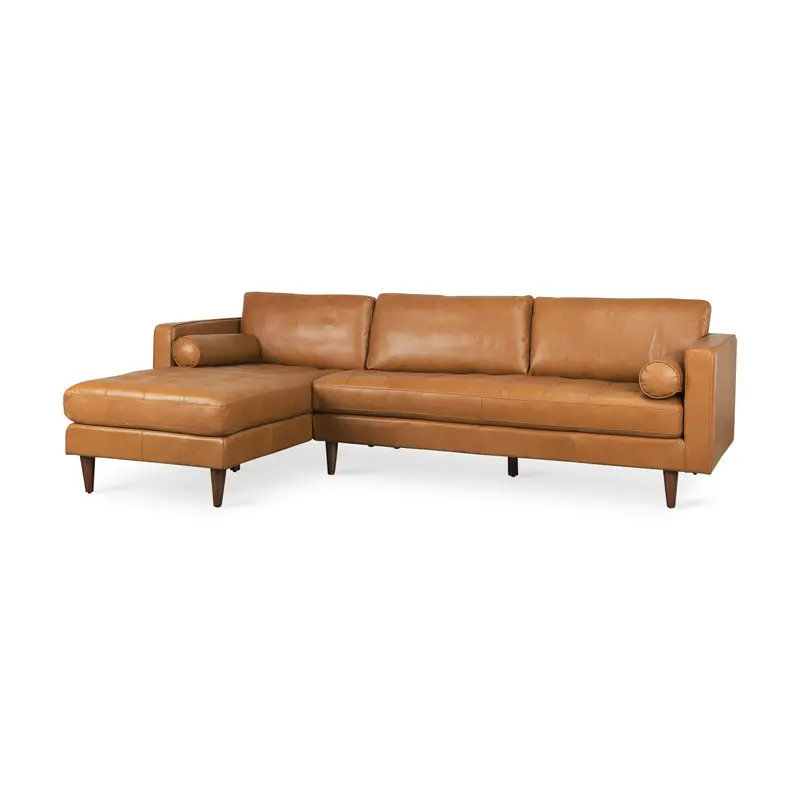 Svend Tan Leather Sectional Sofa With Left-Facing Chaise (111.4"L X 68"W X 33.9"H) 1