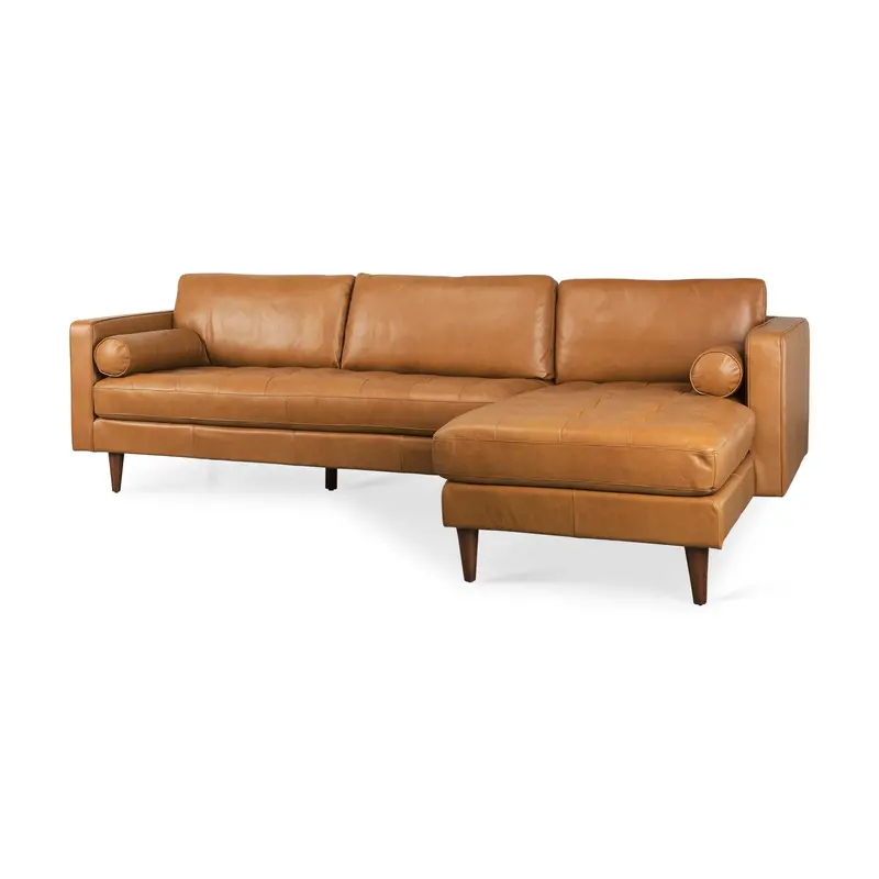 Svend Tan Leather Sectional Sofa With Right-Facing Chaise (111.4"L X 68"W X 33.9"H) 1