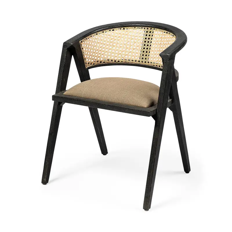 Tabitha I Dining Chair – Black Wood Frame With Linen-Wrap Seat 1