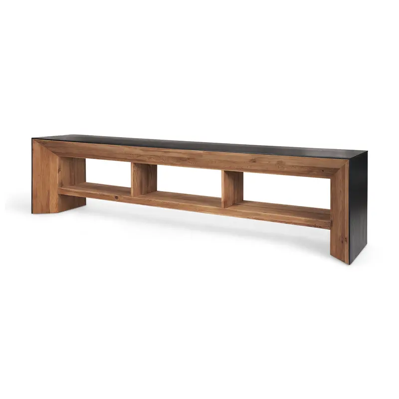 Tabor Natural Wood Media Console With Black Oak Waterfall Design 1