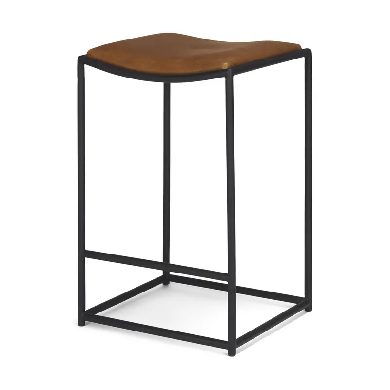Taniel Counter Stool – Brown Leather Seat With Sleek Black Metal Base 1