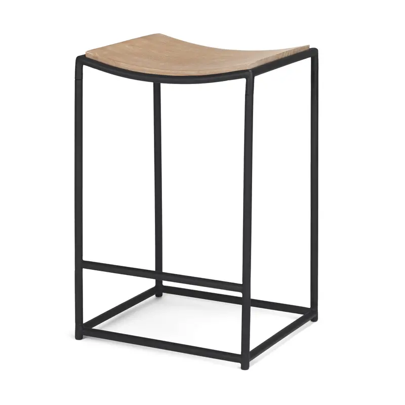 Taniel Counter Stool: Light Brown Wood Seat With Black Metal Frame 1