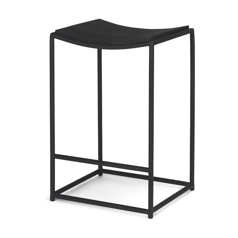Taniel Counter Stool: Textured Black Wood Seat With Black Metal Frame 1